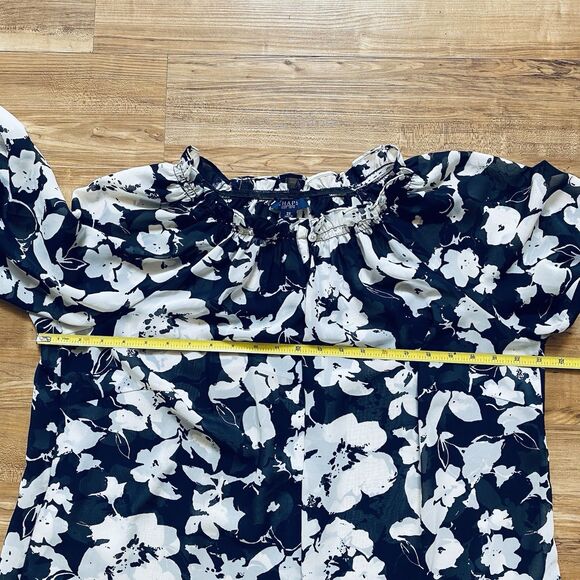 CHAPS 2X Women’s Navy White Floral Sheer Peasant Cottagecore Chic Beachy Blouse - Picture 13 of 15